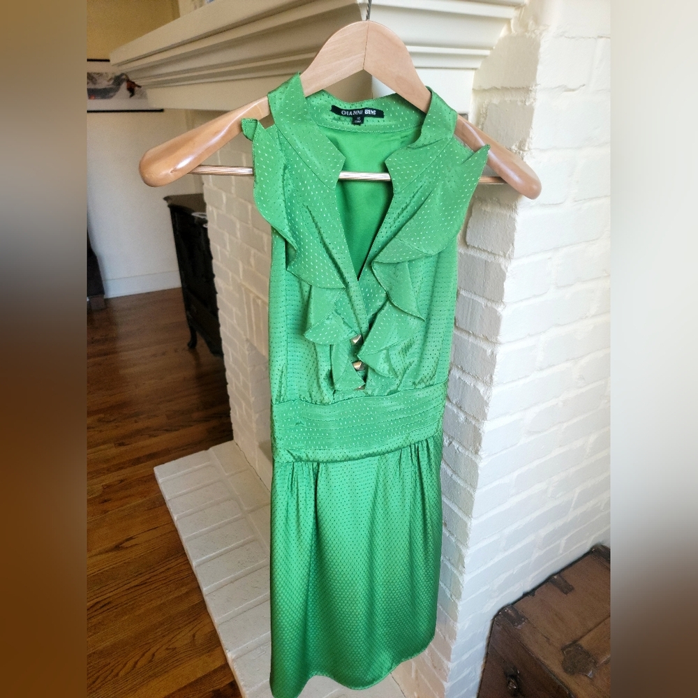 Gianni Bini Green Ruffle Tie Waist Dress Size 10